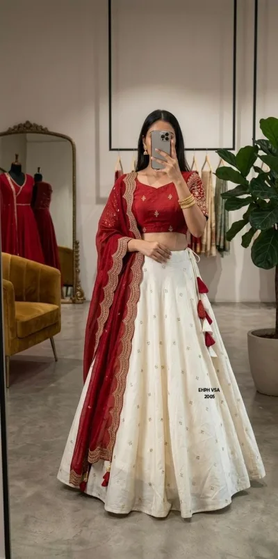 Cream & Maroon Classic Lehenga – Cream & Maroon